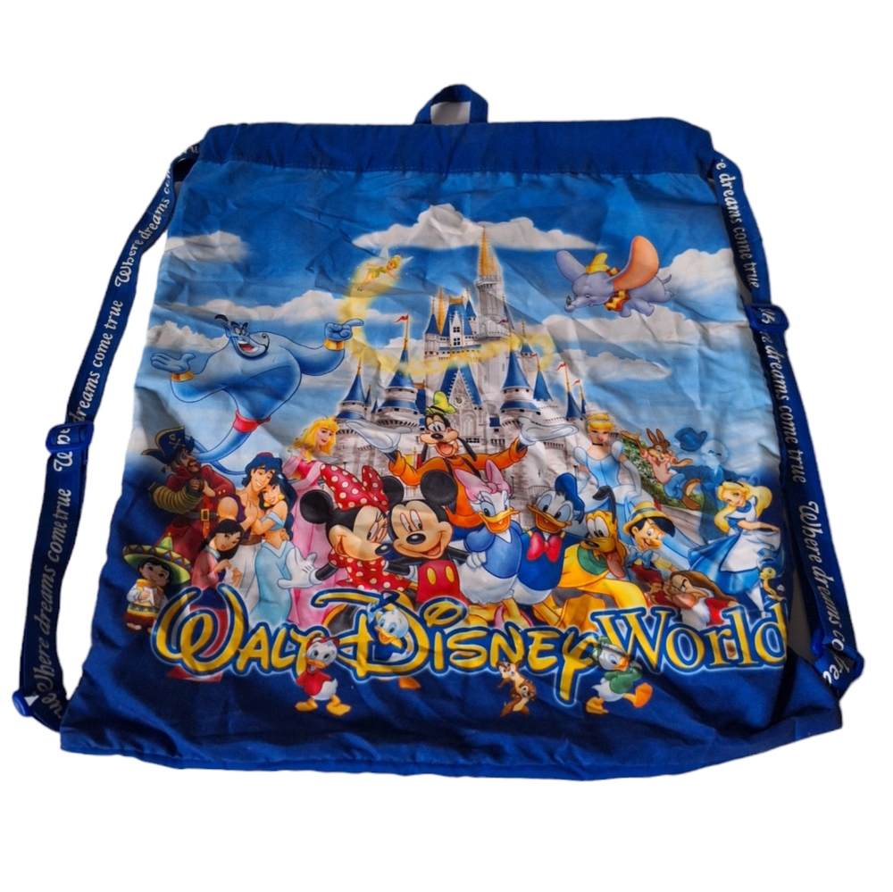 Walt Disney World Drawstring Backpack Bag Overnight Duffle Cinderella Mickey